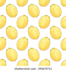 Lemons. Seamless pattern with fruits. Hand-drawn background. Vector illustration. Real watercolor drawing.