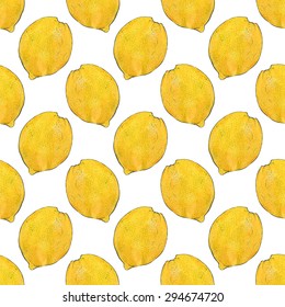 Lemons. Seamless pattern with fruits. Hand-drawn background. Vector illustration. Real watercolor drawing.