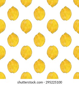 Lemons. Seamless pattern with fruits. Hand-drawn background. Vector illustration. Real watercolor drawing.