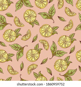 Lemons seamless pattern. Hand drawn. Vector illustration.