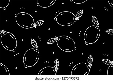 Lemons seamless pattern. Isolated on Black background