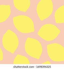 Lemons seamless pattern on a light pink background. Vector illustration of abstract lemon fruit.