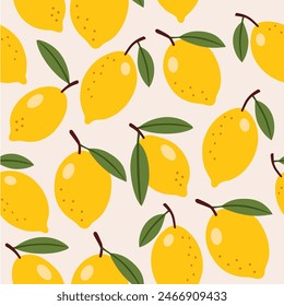 Lemons seamless pattern. Vector flat illustration of lemon.