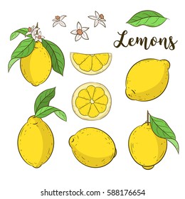 Lemons set isolated on white.