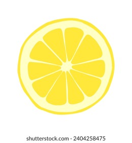 Lemons slice single object isolated vector illustration in trendy flat design. Fresh summer fruit clipart on white background. Scalable print ready element. For logo, web, package, sticker.