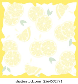 Lemons square frame. Bright summer template with yellow citrus fruits. Vector illustration with empty space for text.