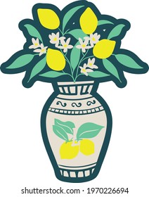 Lemons in vase vector print design