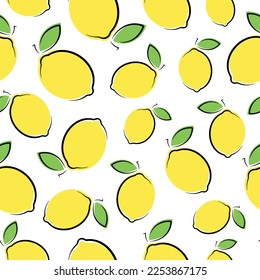 Lemons vector seamless pattern. Doodle elements on white background. Best for textile, wallpapers, home decoration, wrapping paper, package and web design.