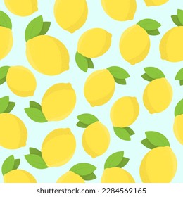Lemons vector seamless pattern. Flat elements on blue background. Best for textile, wallpapers, home decoration, wrapping paper, package and web design.