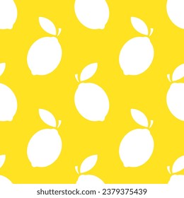 Lemons vector seamless pattern. White silhouettes on yellow background. Best for textile, wallpapers, kitchen decoration, wrapping paper, package and your design.