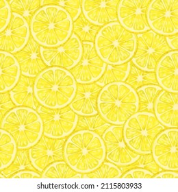 Lemons watercolor seamless pattern. Background with yellow lemons. Vector.