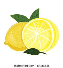 Lemons. Whole Lemon and half. Vector illustration 
