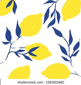 lemons are yellow blue branches. pattern. Beautiful vector illustration in harmonious colors. flat image