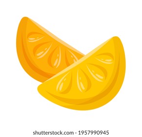 Lemon-shaped cute lobule candy isolated on a stick on white background. Minimalistic tasty fruity candy for kids. Concept of all kinds of candy sweets for sweet tooth. Flat cartoon vector illustration
