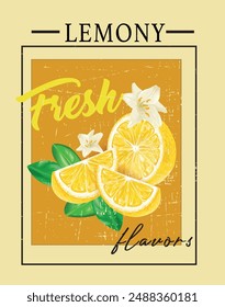 Sabores de limón y Vector gráfico de ilustración de eslogan fresco. Estilo retro. 