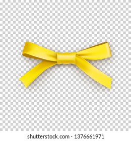 Lemony gift bow from satin thin tape isolated on transparent background. Realistic decoration for any holidays presents or flowers. Elegant object from silk ribbon vector illustration.