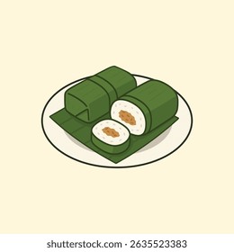 Lemper is an Indonesian sticky rice cake filled with shredded chicken or beef.