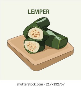 Lemper vector, one of the Indonesian specialties made of rice wrapped in banana leaves.