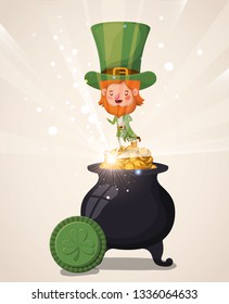 lemprechaun character with treasure cauldron saint patricks day
