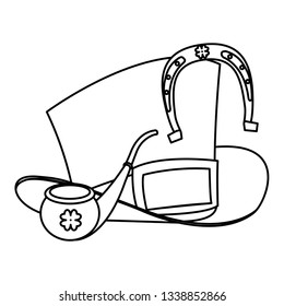 lemprechaun tophat with wooden pipe and horseshoe
