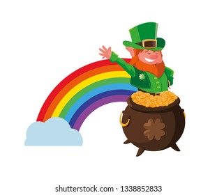 lemprechaun with treasure cauldron and rainbow