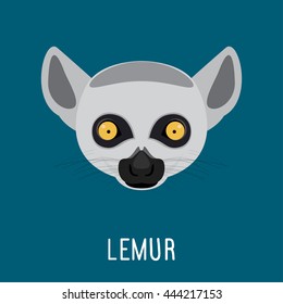 Lemur abstract portrait. Cartoon simple childish lemur head for use in design for card, invitation, book, album. Nature, animal, wildlife theme. 