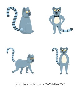 Lemur animal icons set cartoon vector. Animal of madagascar and africa. Cartoon character