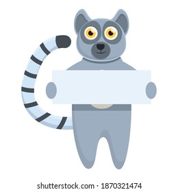 Lemur with banner icon. Cartoon of lemur with banner vector icon for web design isolated on white background