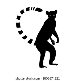 Lemur black sealeet. Exotic tropical animal on a white isolated background. Cute funny lemur with a striped tail. Vector stock illustration in cartoon style.