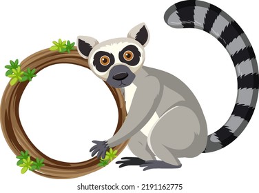 Lemur con ilustración de cuadro redondo en blanco