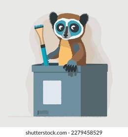 A Lemur in a box with a paintbrush flat logo style
