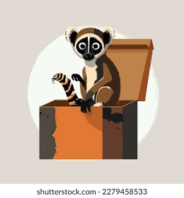 A Lemur in a box with a paintbrush flat logo style