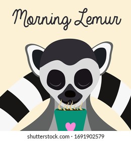 lemur con una taza de café, gráficos vectoriales