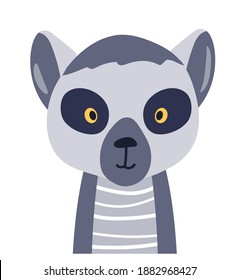 Lemur cute animal baby face vector illustration. Hand drawn style nursery character. Scandinavian funny kid design.
