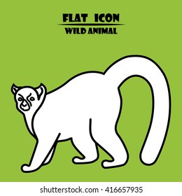Lemur flat web animal icon isollated on green background.