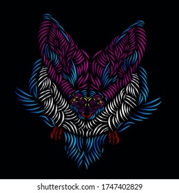 the lemur fox line pop art potrait logo colorful design with dark background