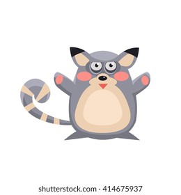 Lemur Funny Childish Cartoon Style Flat Vector Illustration In Bright Colors Isolated On White Background