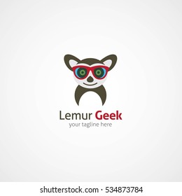 Lemur Geek Logo Design Template. Vector Illustration