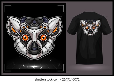 Masa robot con cabeza de lémur. diseño del logotipo de apoyo con vista previa de camisetas