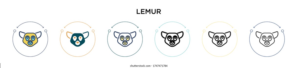 Lemur icon in filled, thin line, outline and stroke style. Vector illustration of two colored and black lemur vector icons designs can be used for mobile, ui, web