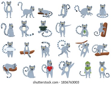 Lemur icons set. Cartoon set of lemur vector icons for web design