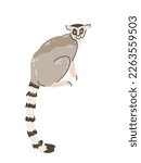 Lemur isolated on white background, T-shirt print, cute tropical clip-art