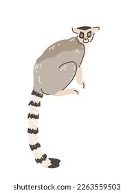 Lemur isolated on white background, T-shirt print, cute tropical clip-art
