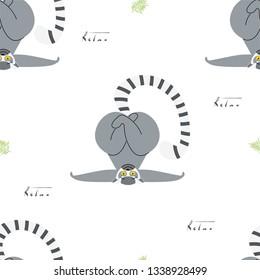 Lemur. Lemurs seamless pattern on white background. Striped tail.