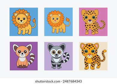 Lemur, Leopard, and Lion Vector Illustration - High-Quality Animal Graphics in Illustrator