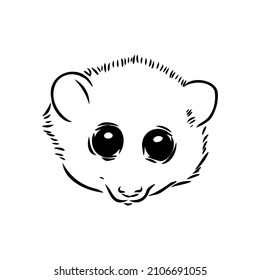 Lemur Loris on a tree vector illustration, hand drawn sketch, black and white. Ink pen cute lori chinese animal sitting on a tree.