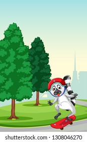 A lemur playing skateboard at park illustration