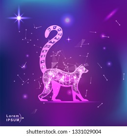 lemur. Polygonal wireframe lemur silhouette on gradient background. Space, futuristic, zodiac concept. Shine neon style vector illustration