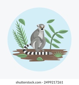 Lemur Primate Flat Vector Colorful with Nature Background Elements