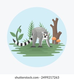 Lemur Primate Flat Vector Colorful with Nature Background Elements